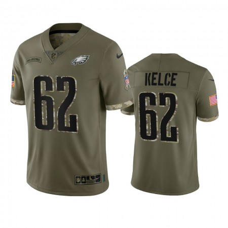 Maillot Philadelphia Eagles Jason Kelce 62 Salute To Service Olive 2022 - Homme Maillot Philadelphia Eagles Jason Kelce 62 Salute To Service Olive 2022 - Homme